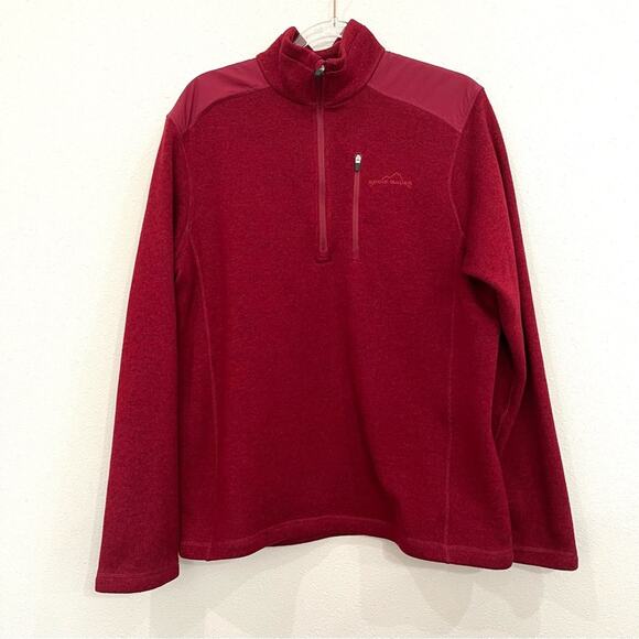 Eddie Bauer 1/4 Zip Red Pullover Sweater Fleece Pocket Men's Whistler - Large - Picture 1 of 11